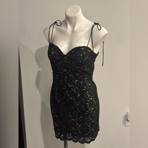 Lulu's Black Lace and Cream Lined Dress Fits Like a Small
